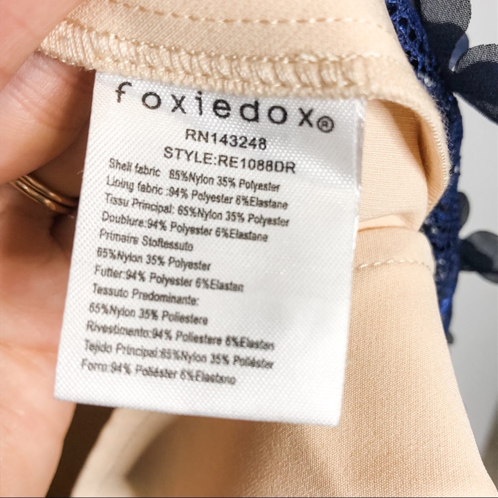 🦋🌙 NWT FOXIEDOX x ANTHROPOLOGIE | Elegant Deep Blue Lace Dress - Picture 9 of 16